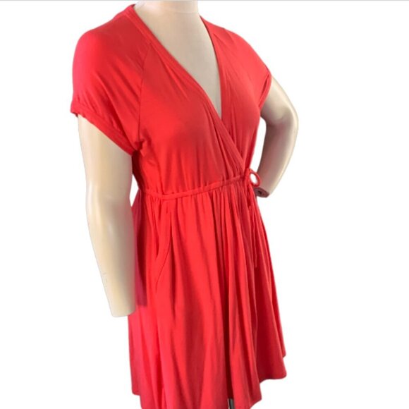 Robin Piccone Surplice Faux Wrap Dress/Beach Cover-up Orange-Red #119D - Picture 3 of 7